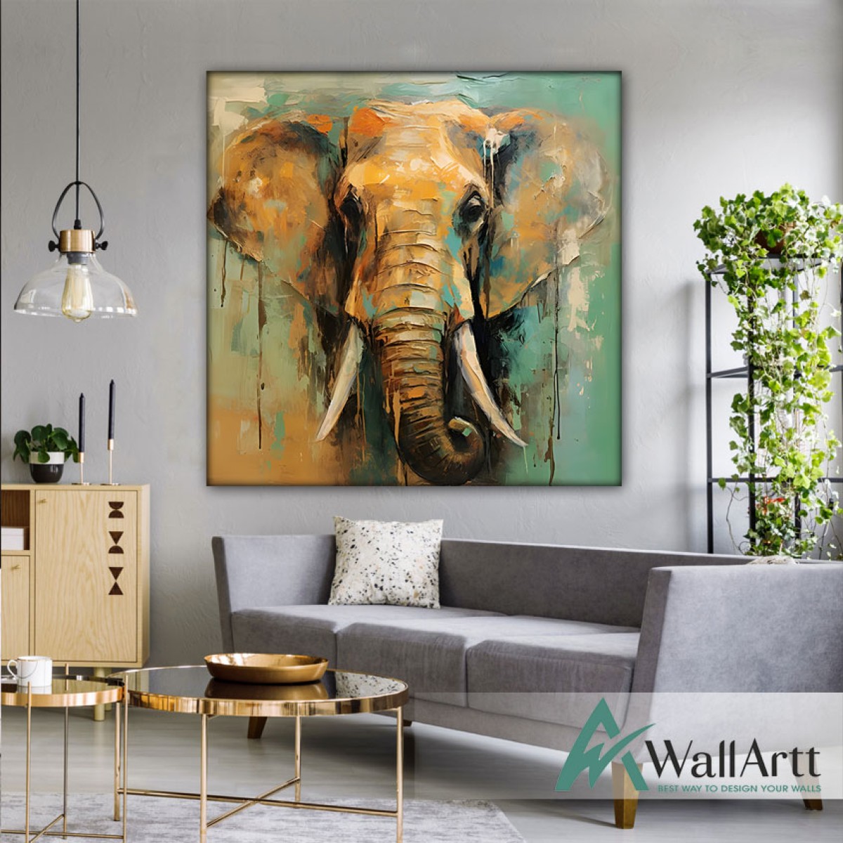 Orange Elephant 3D Heavy Textured Partial oil Painting